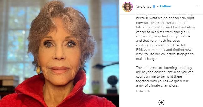 Jane Fonda fighting lymphoma strength